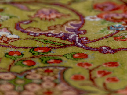 Green Authentic Handmade Persian Silk Qom Rug