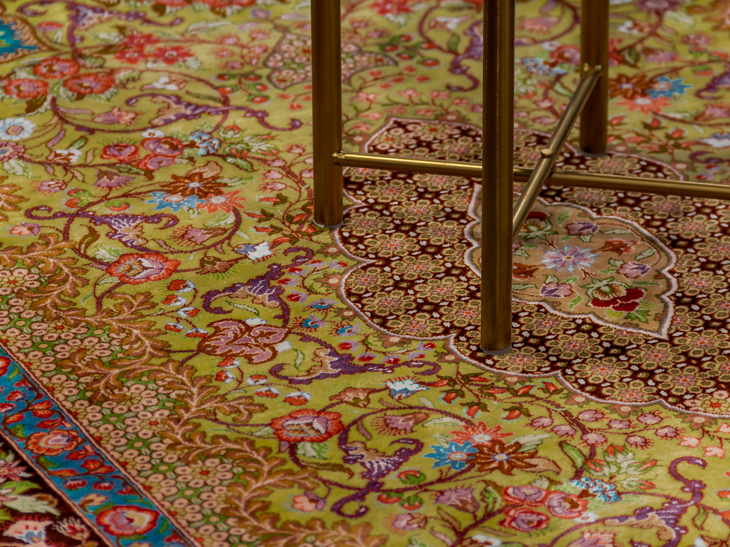 Green Authentic Handmade Persian Silk Qom Rug