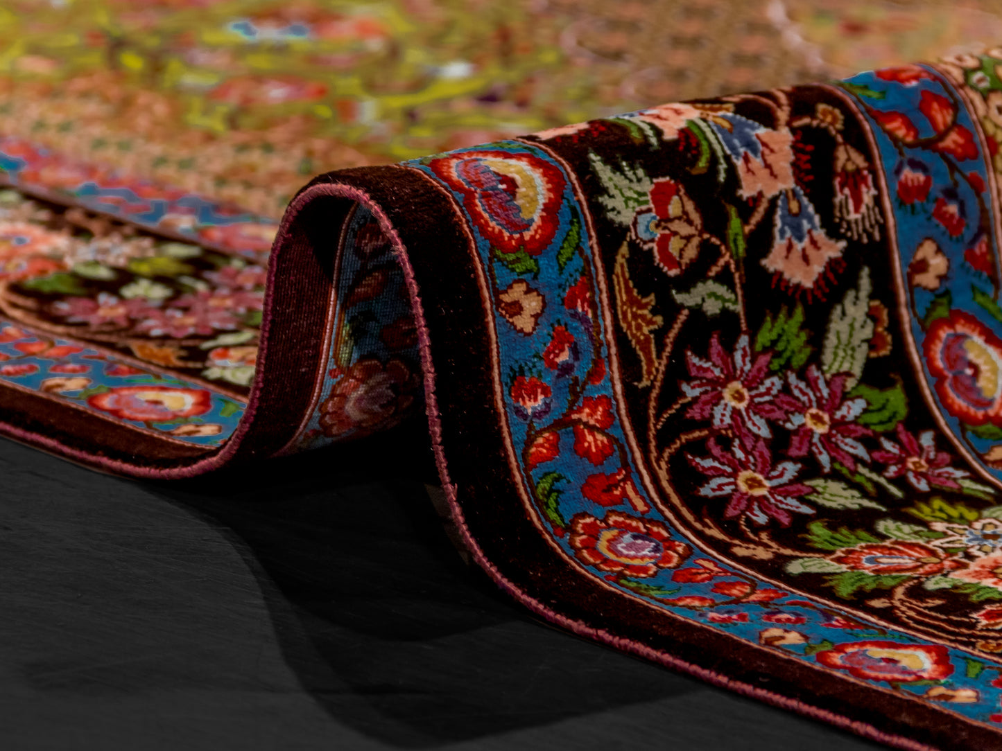 Green Authentic Handmade Persian Silk Qom Rug