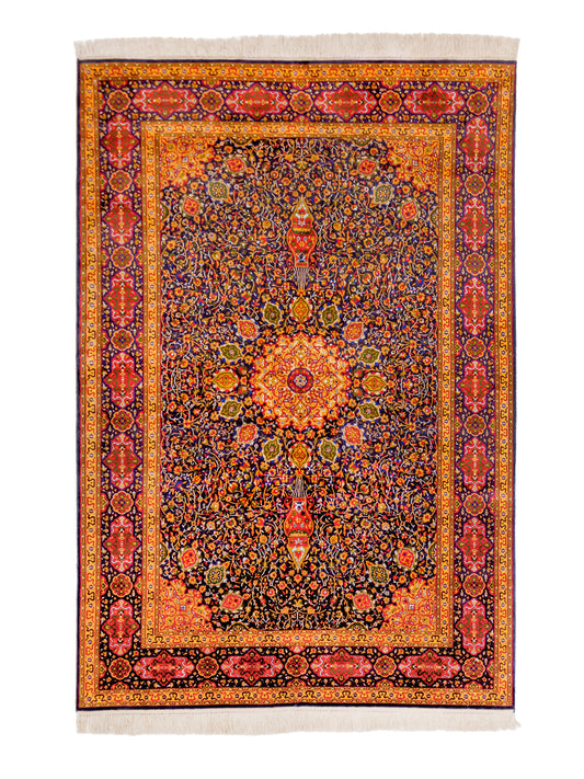 Handmade Fine Pure Silk Ardebil   Carpet With Medallion featured #7285924167850 