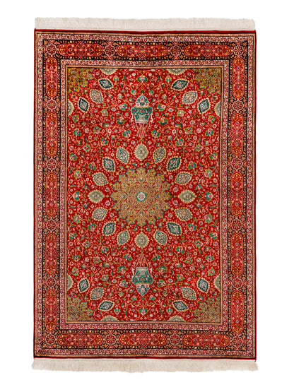 Handmade Fine Pure Silk Ardebil  Carpet With Medallion-id1
