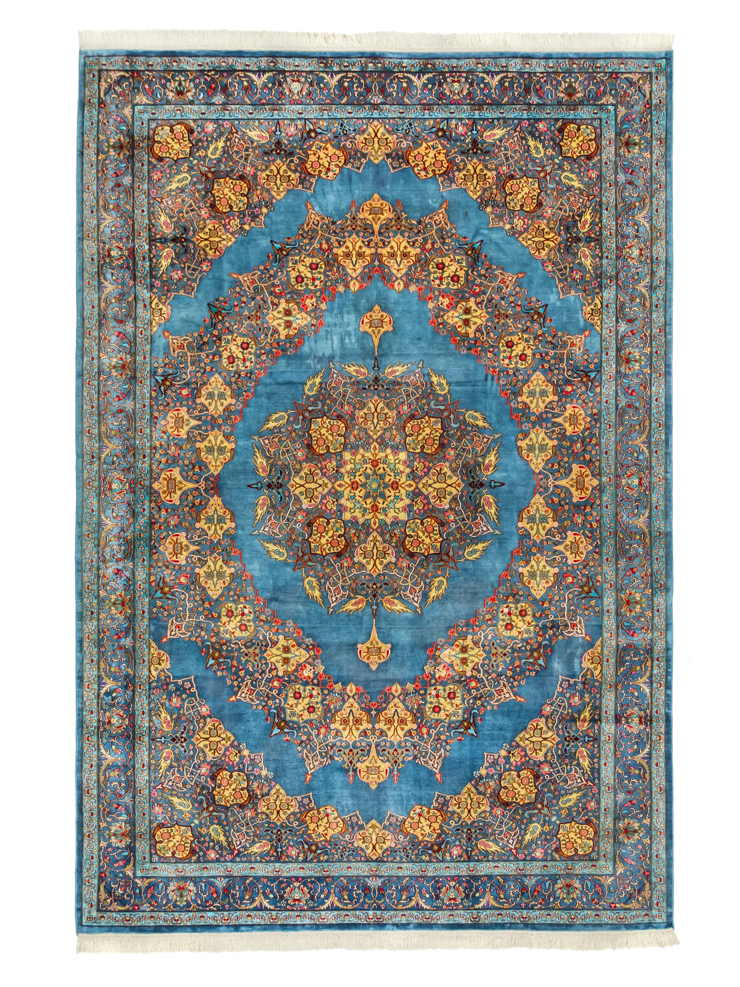 Kashmir Silk Handmade Rug  Persian Medallion Design