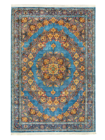 Kashmir Silk Handmade Rug  Persian Medallion Design