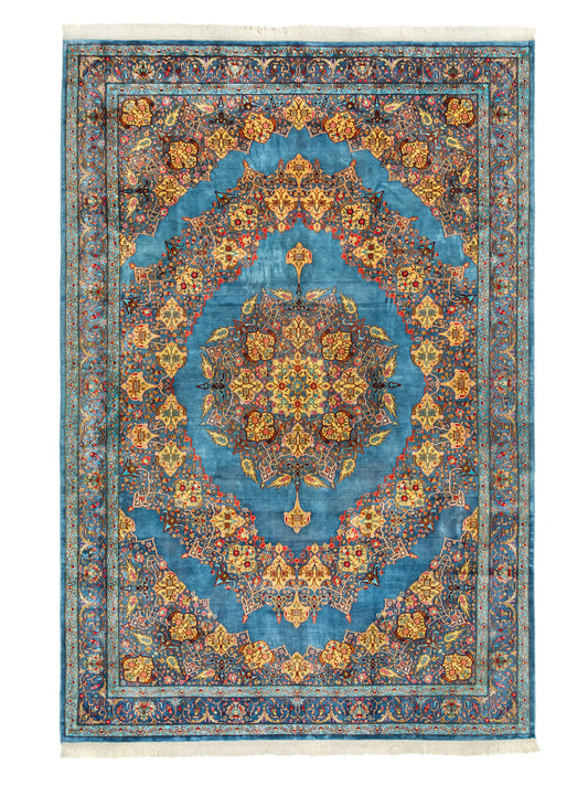 Kashmir Silk Handmade Rug  Persian Medallion Design
