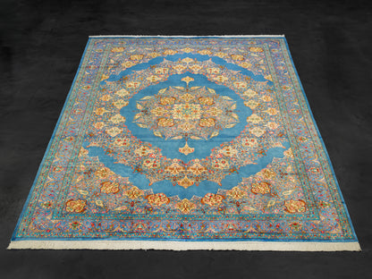 Kashmir Silk Handmade Rug  Persian Medallion Design