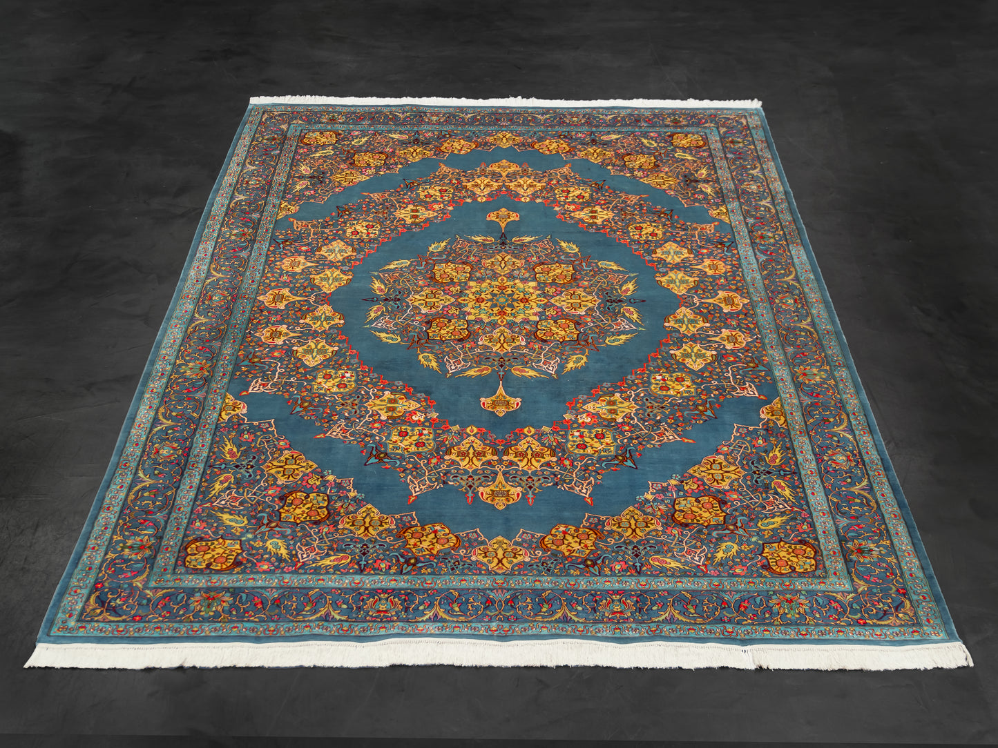 Kashmir Silk Handmade Rug  Persian Medallion Design