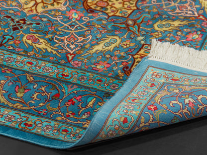 Kashmir Silk Handmade Rug  Persian Medallion Design