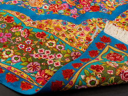 Kashmir Handmade Silk Rug Floral Rose Medallion Design