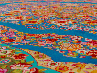 Kashmir Handmade Silk Rug Floral Rose Medallion Design