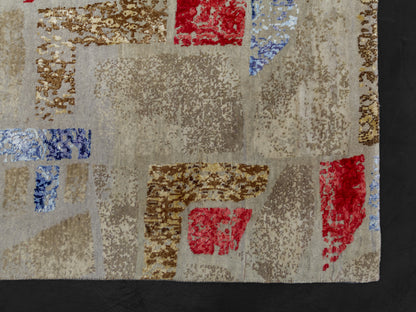 Hand-Knotted Indian Modern Wool Silk Rug Gold/Rose