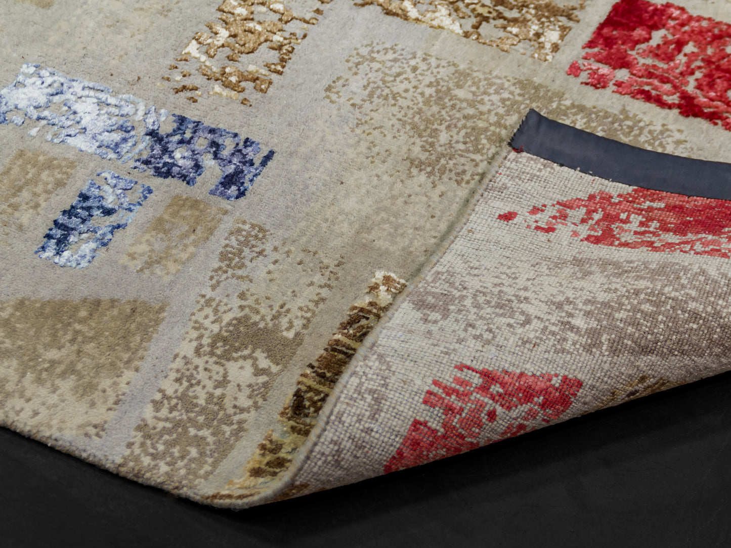 Hand-Knotted Indian Modern Wool Silk Rug Gold/Rose