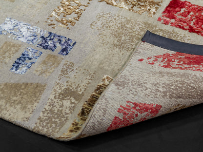 Hand-Knotted Indian Modern Wool Silk Rug Gold/Rose