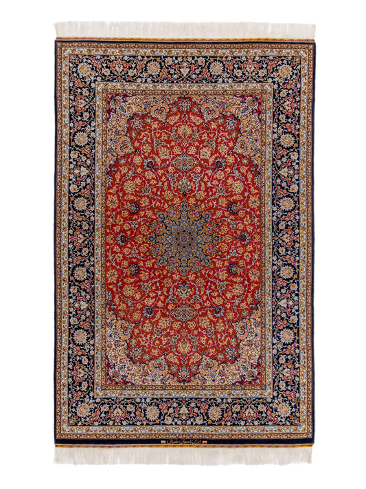 Persian Isfahan Handmade Wool And Silk Rug. featured #7522077704362 