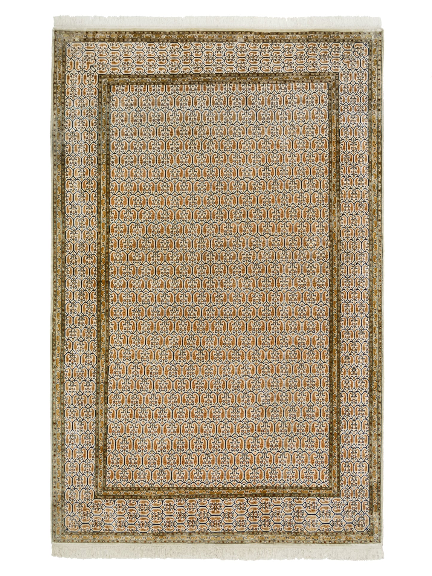 Kashmir Pure Silk Area Rug Herati Seamless Brown Pattern