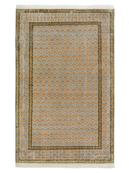 Kashmir Pure Silk Area Rug Herati Seamless Brown Pattern