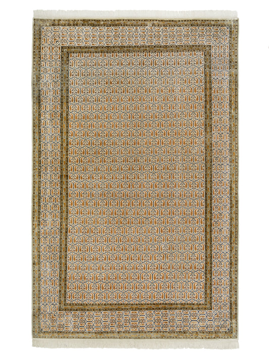 Kashmir Pure Silk Area Rug Herati Seamless Brown Pattern
