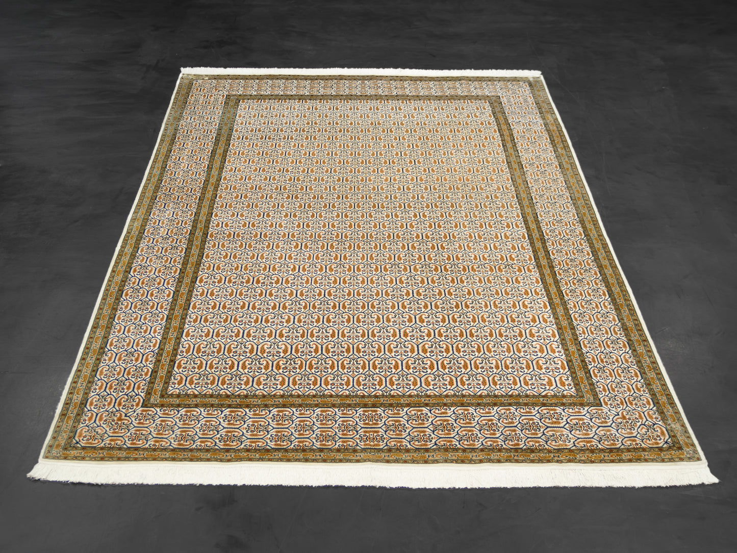 Kashmir Pure Silk Area Rug Herati Seamless Brown Pattern
