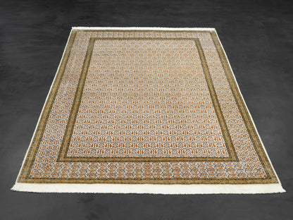 Kashmir Pure Silk Area Rug Herati Seamless Brown Pattern