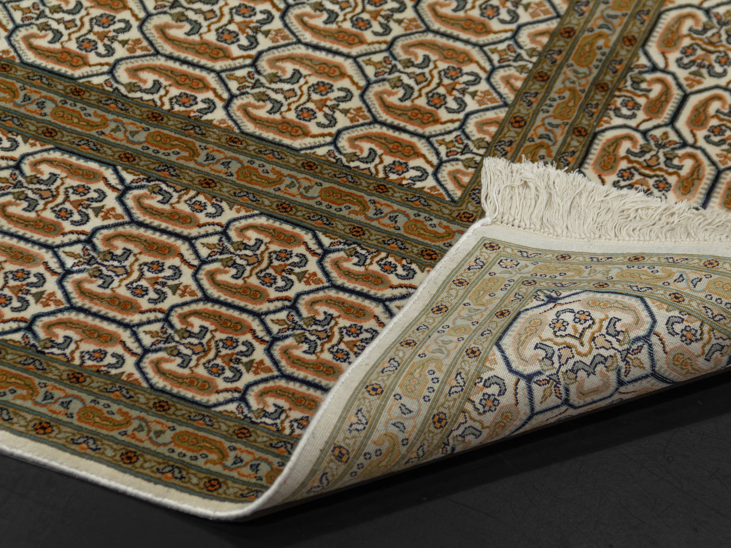 Kashmir Pure Silk Area Rug Herati Seamless Brown Pattern