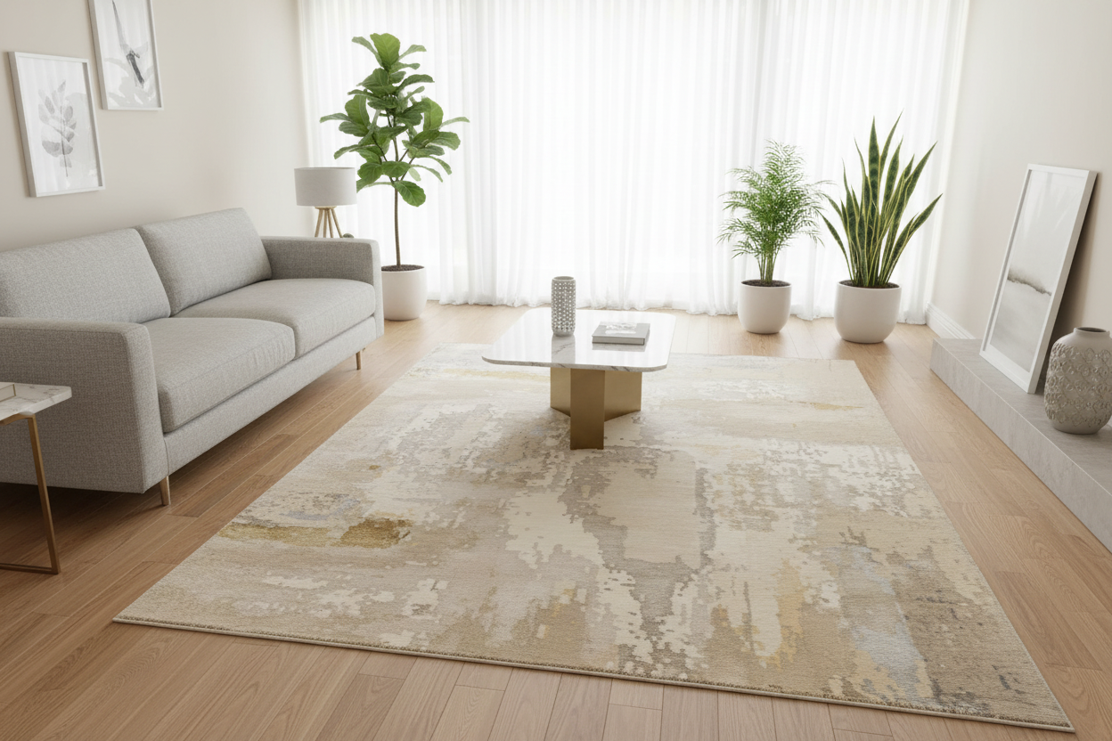 526 - Modern Nepal Ivory Gold Rug