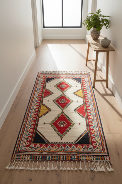 544 - Persian Woven rug with Shiraz geometric design