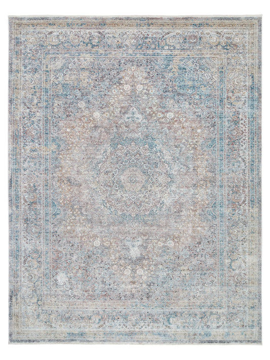Persian Design Traditional Silk Blue Area Rug featured #7663424798890 