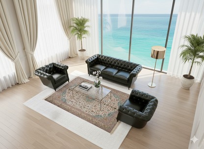 Green Leather 5-Pieces Living Room Sofa Set