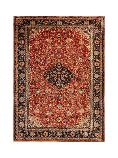 Traditional Medallion Kashmir Silk Rug Semi-Antique Carpet