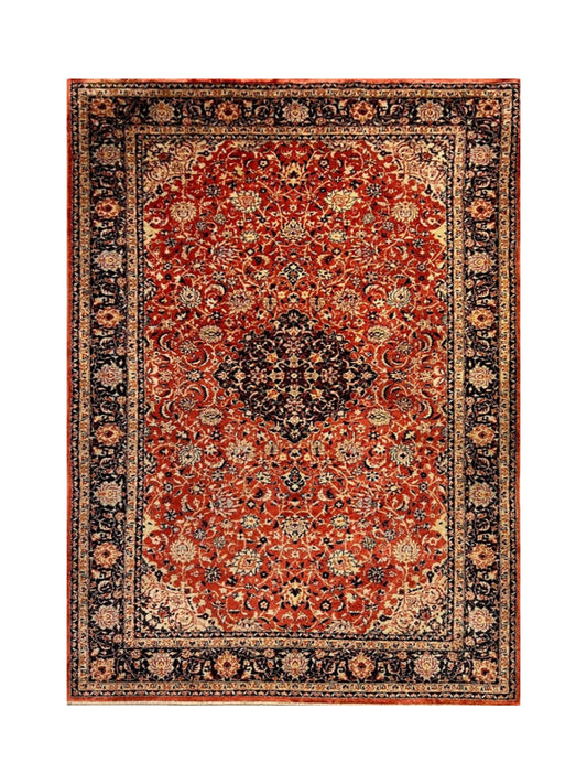 Traditional Medallion Kashmir Silk Rug Semi-Antique Carpet