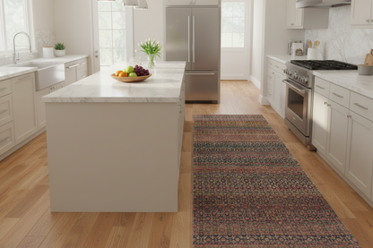 652 - Multicolor Brown Green Ivory Modern Transitional Indian Silk Runner