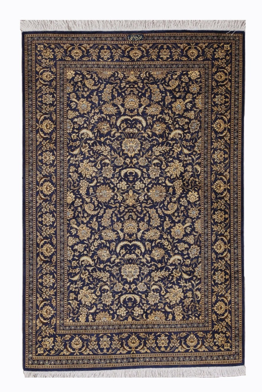 Traditional Hand-Knotted Fine Persian Qom Pure Silk Rug