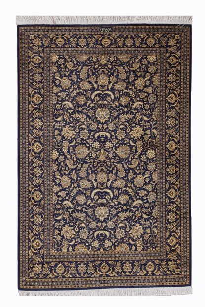 Traditional Hand-Knotted Fine Persian Qom Pure Silk Rug-id3
