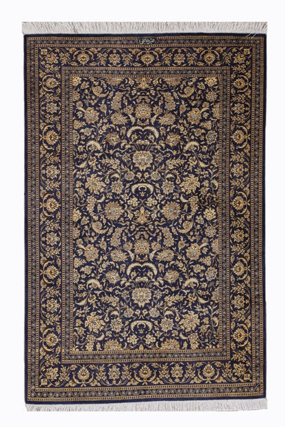 Traditional Hand-Knotted Fine Persian Qom Pure Silk Rug