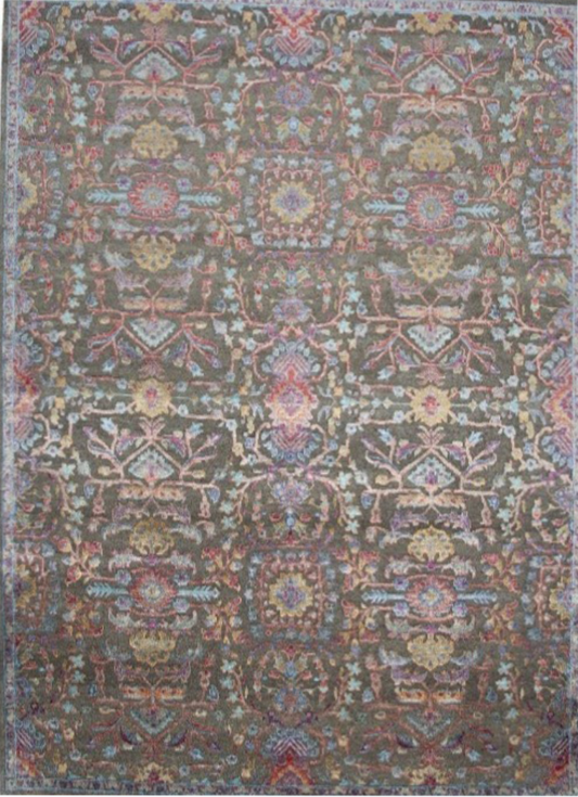 Modern Fine Hand-Knotted Wool & Silk Indian Carpet featured #7584738705578 