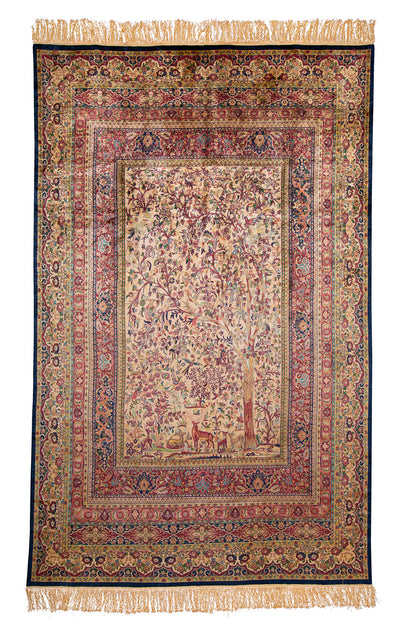 Persian Traditional Tree Of Life Handmade Pure Silk  Area Rug. Fifth Day Of Creation