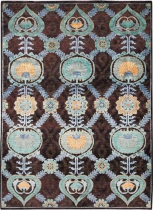 Indian Modern Fine Hand-Knotted Wool & Silk Area Rug featured #7584652394666 