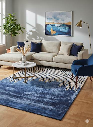 Blue Grey Modern Indian Rug
