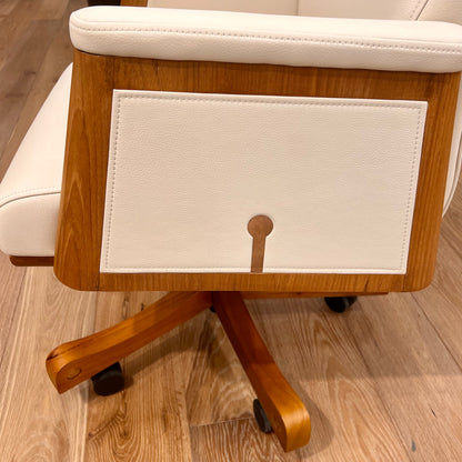 Beige Leather Office Chair with Wood Features