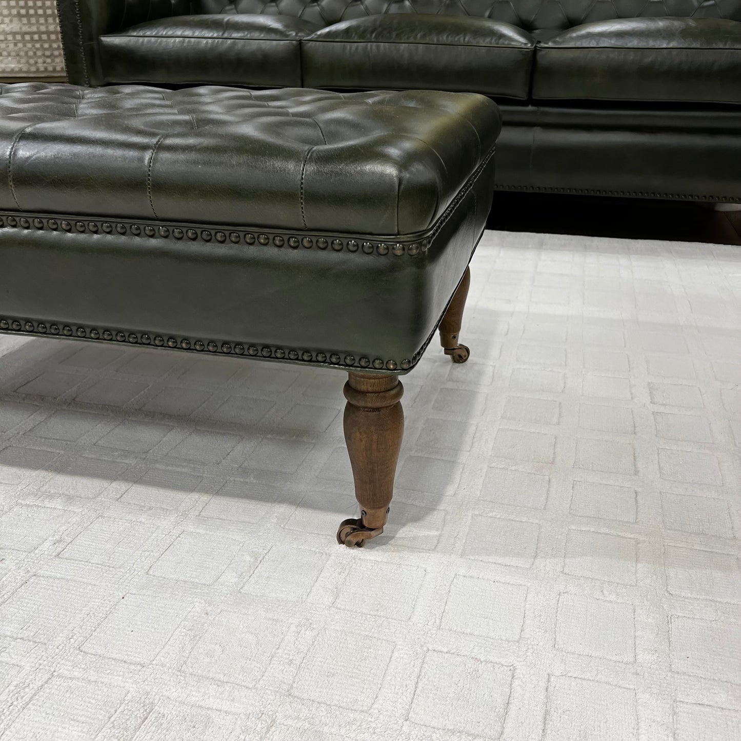 Green Leather 5-Pieces Living Room Sofa Set