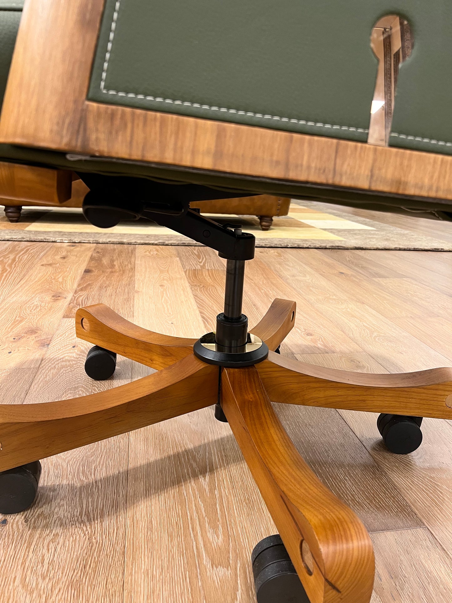 Green Leather Office Chair with Wood Features