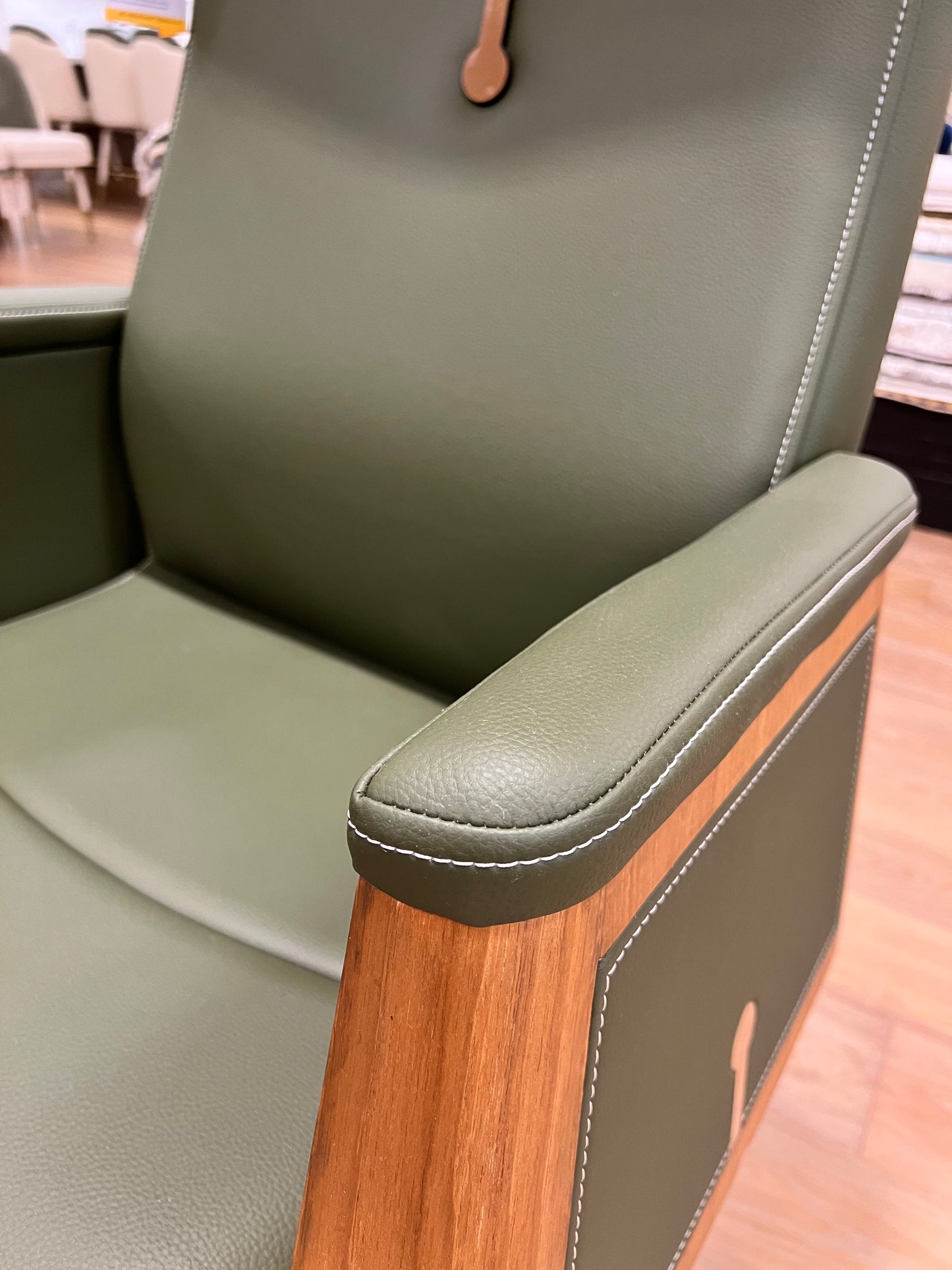 Green Leather Office Chair with Wood Features