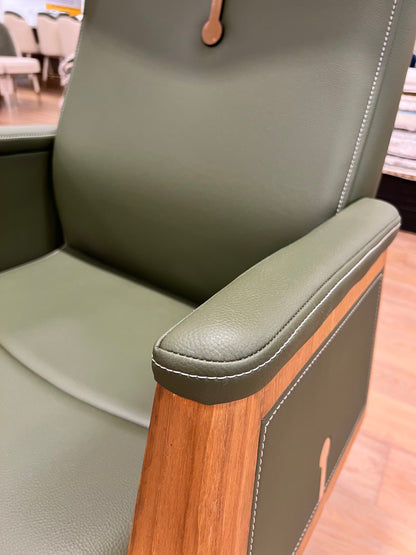 Green Leather Office Chair with Wood Features