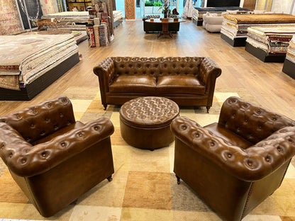 Brown Leather 4-Pieces Living Room Sofa Set
