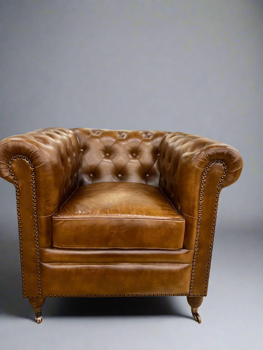 Brown Leather 4-Pieces Living Room Sofa Set