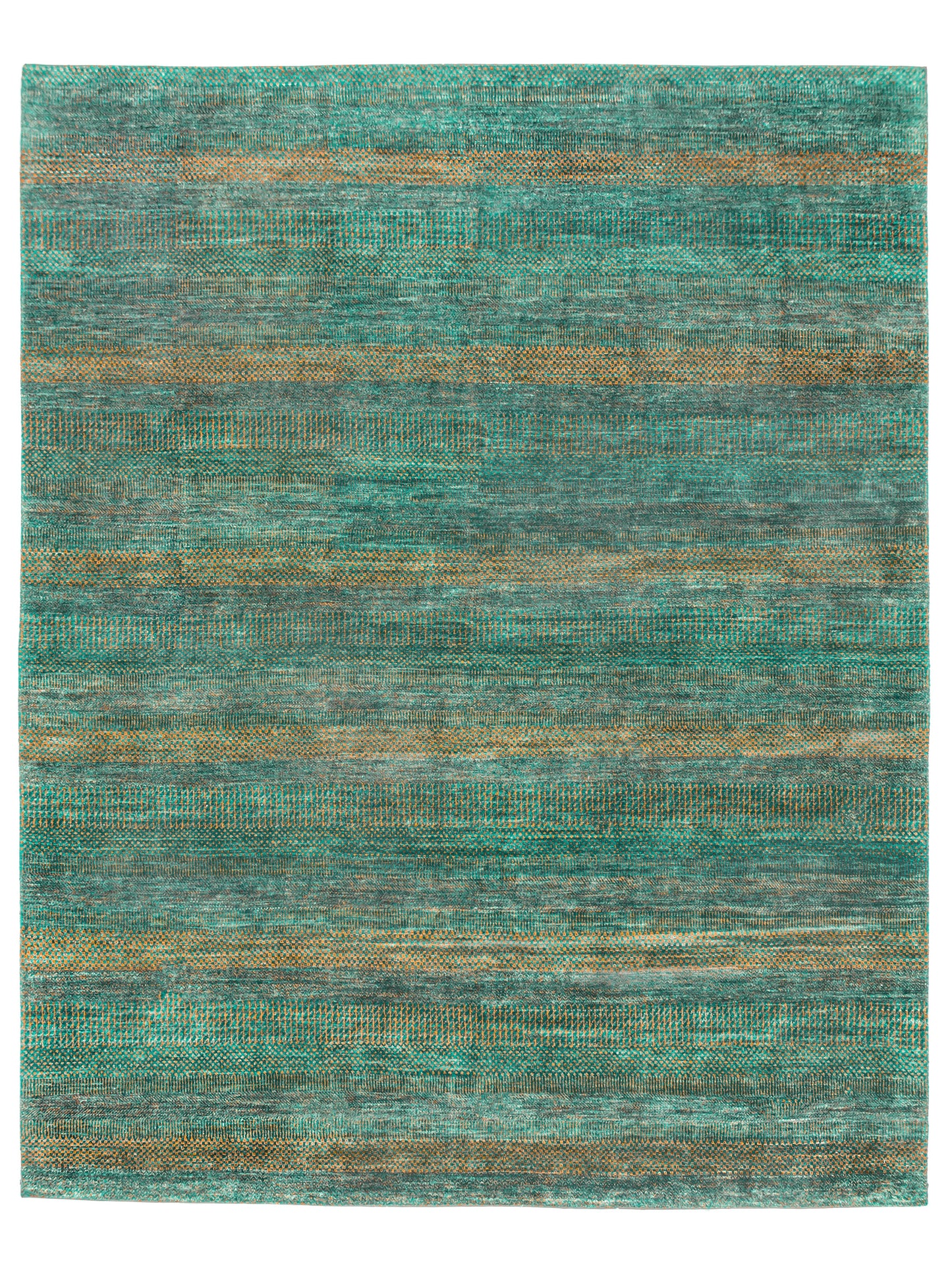 Modern Handmade Pure Pure Silk Rug Aqua Green/Yellow