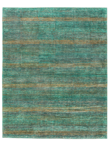 Modern Handmade Pure Pure Silk Rug Aqua Green/Yellow