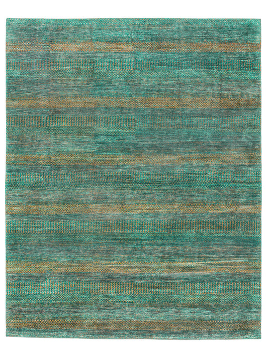 Modern Handmade Pure Pure Silk Rug Aqua Green/Yellow
