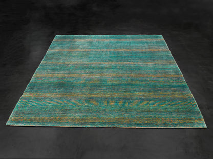 Modern Handmade Pure Pure Silk Rug Aqua Green/Yellow
