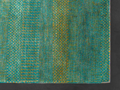 Modern Handmade Pure Pure Silk Rug Aqua Green/Yellow