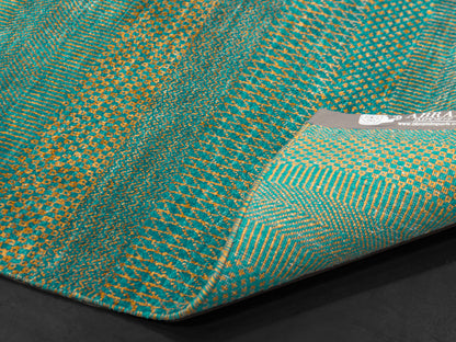 Modern Handmade Pure Pure Silk Rug Aqua Green/Yellow